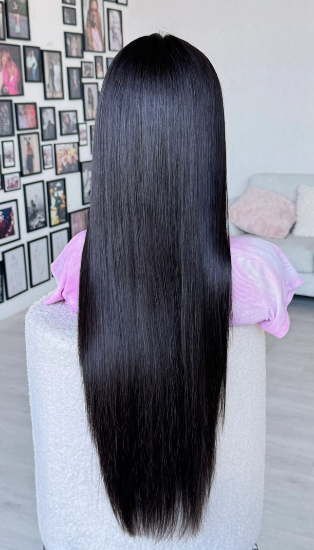 lace front human hair wig, ready to wear, glueless cap wig, gold coast australia wigs, 28 inch long black human hair.