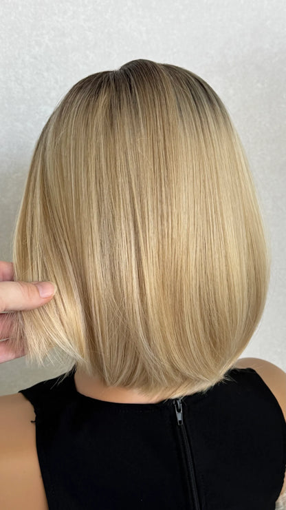 Creamy Blonde With Dark Root T-part Lacefront Synthetic Wig – Martha