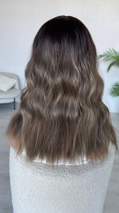 Ash Brunette Ombre Wavy Fringe Synthetic Wig - Misty Muse