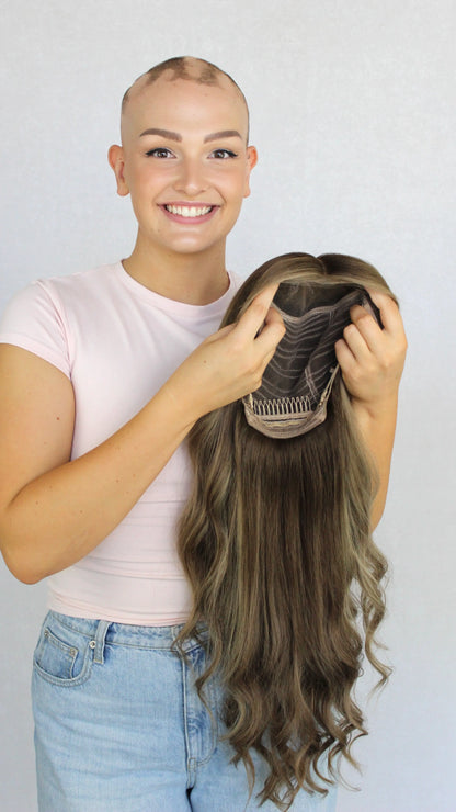 Ash Brunette with Highlights and Soft Root– 26" Human Hair Lace Front Wig- Colour: Jemma