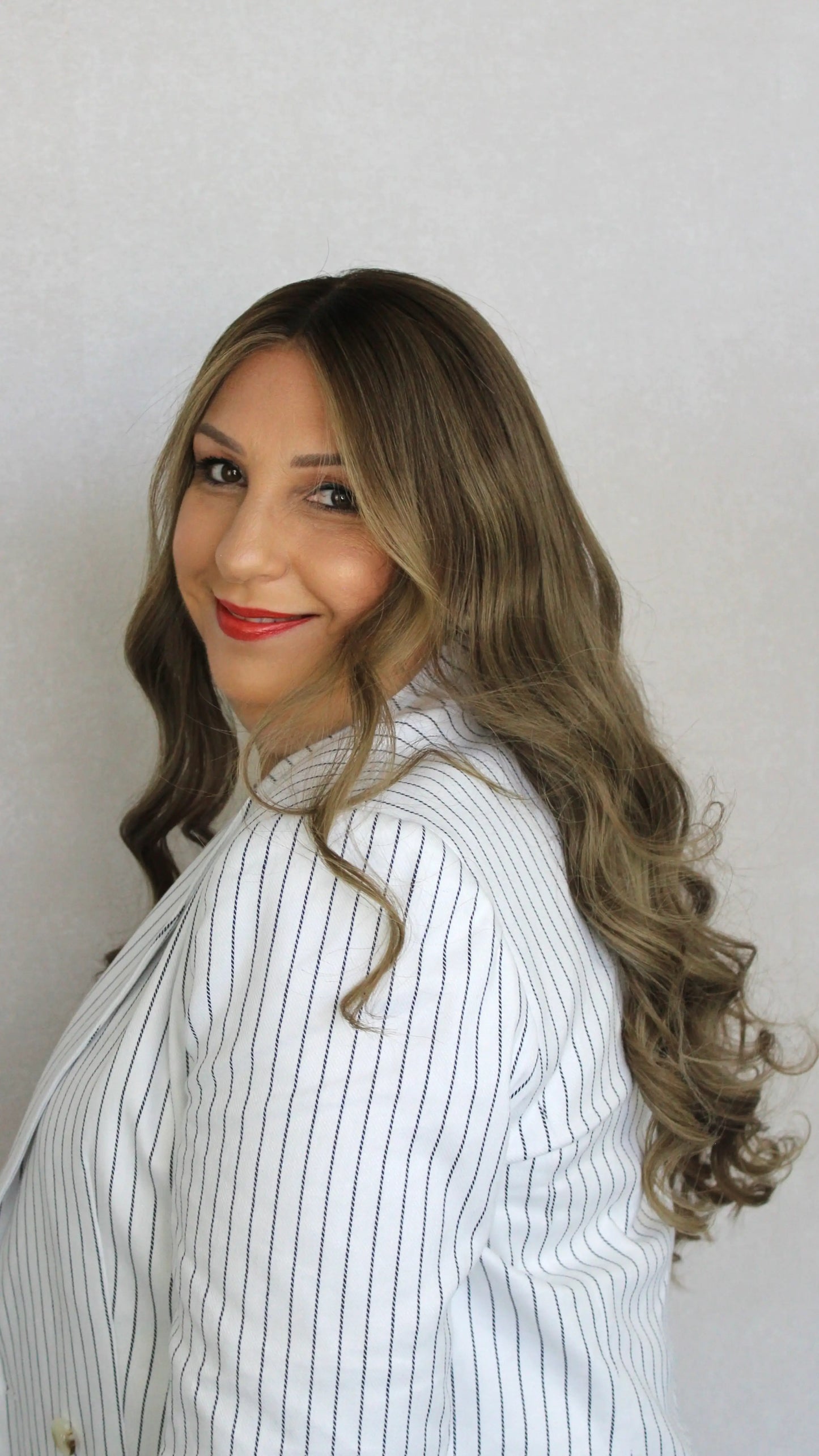 Ash Brunette with Highlights and Soft Root– 26" Human Hair Lace Front Wig- Colour: Jemma