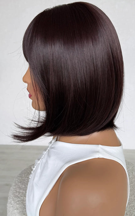 side view bob wig 12 inches darkest red brunette