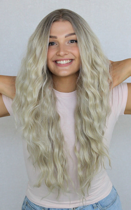 Lace Front Icy Blonde Wavy Synthetic Wig – Rikki