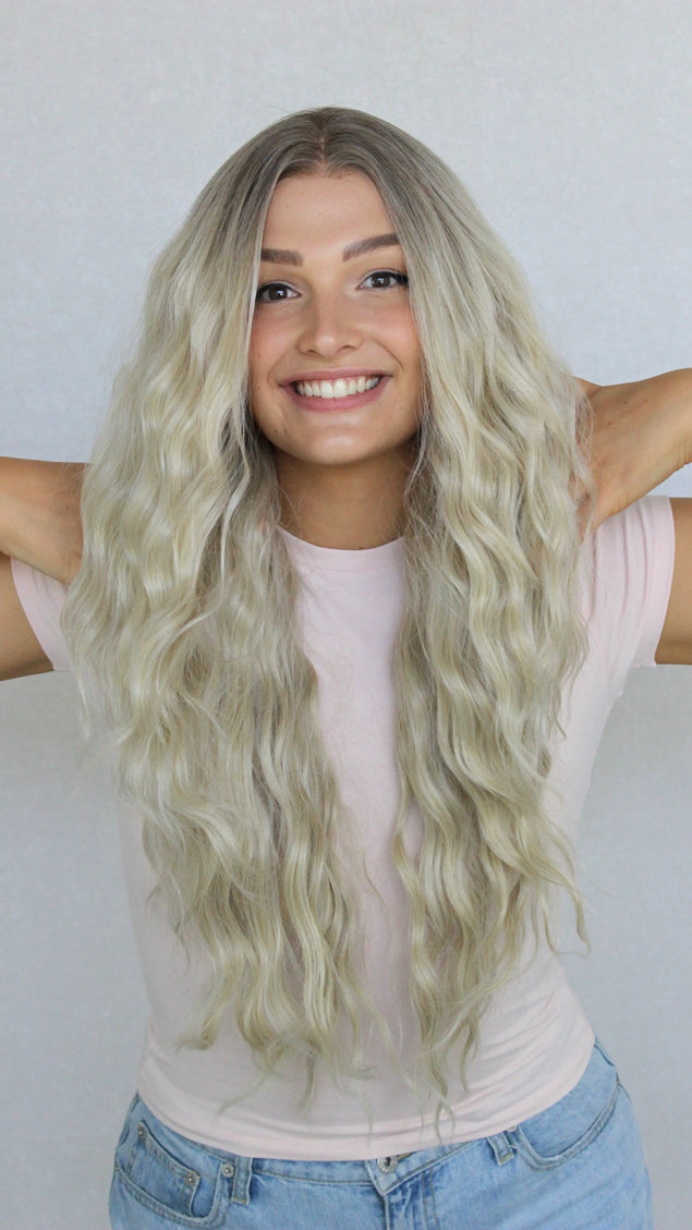 Lace Front Icy Blonde Wavy Synthetic Wig – Rikki
