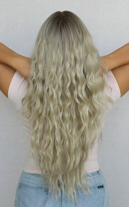 Lace Front Icy Blonde Wavy Synthetic Wig – Rikki