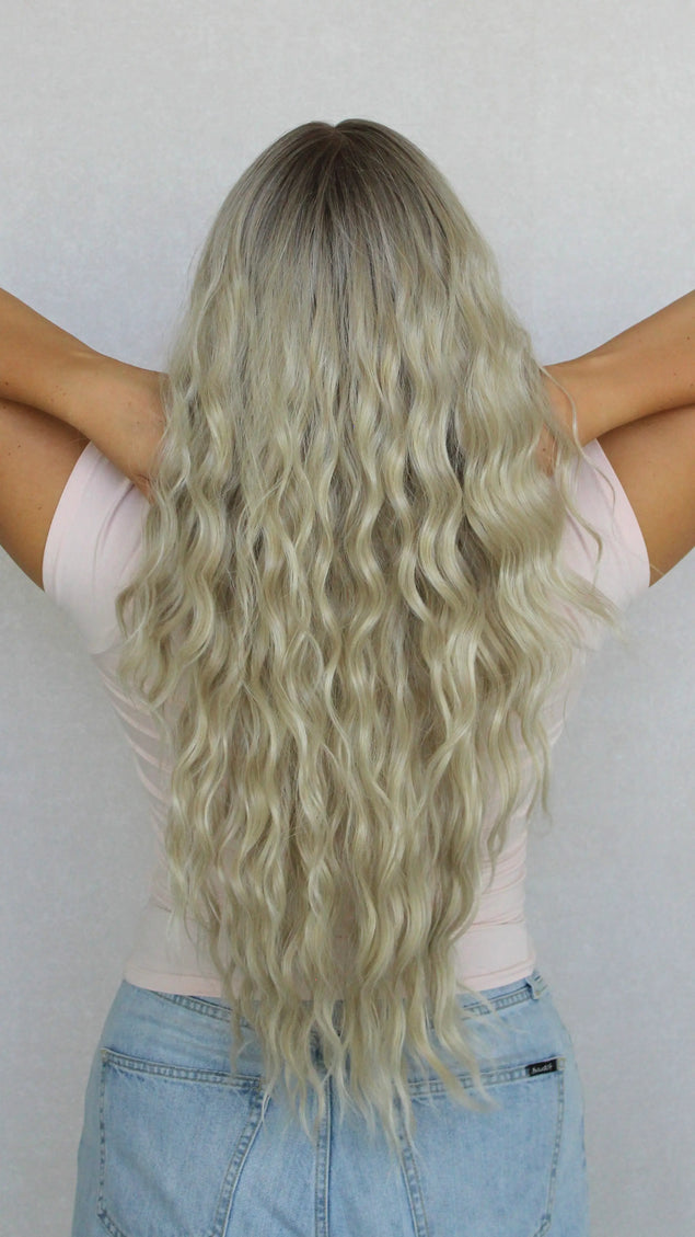 Lace Front Icy Blonde Wavy Synthetic Wig – Rikki