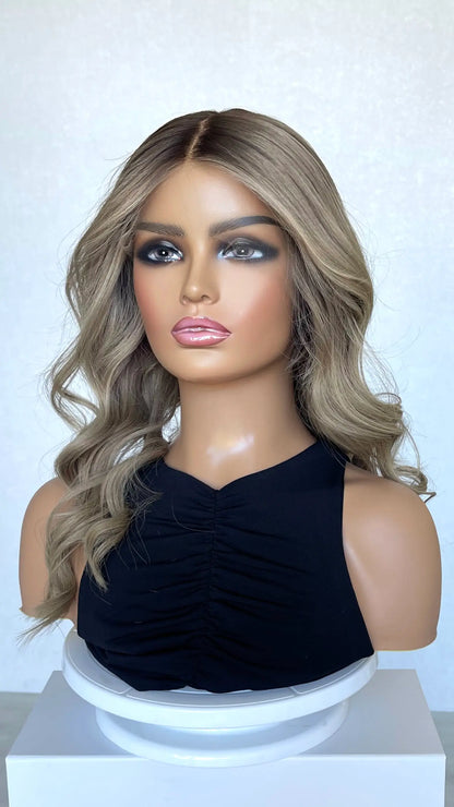 Ash Beige Blonde with Highlights –20" Human Hair Lace Front Wig- Colour: Samantha