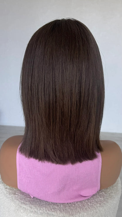 SALE- 14 INCH - DARK BRUNETTE LONG BOB - HUMAN HAIR LACE FRONT WIG