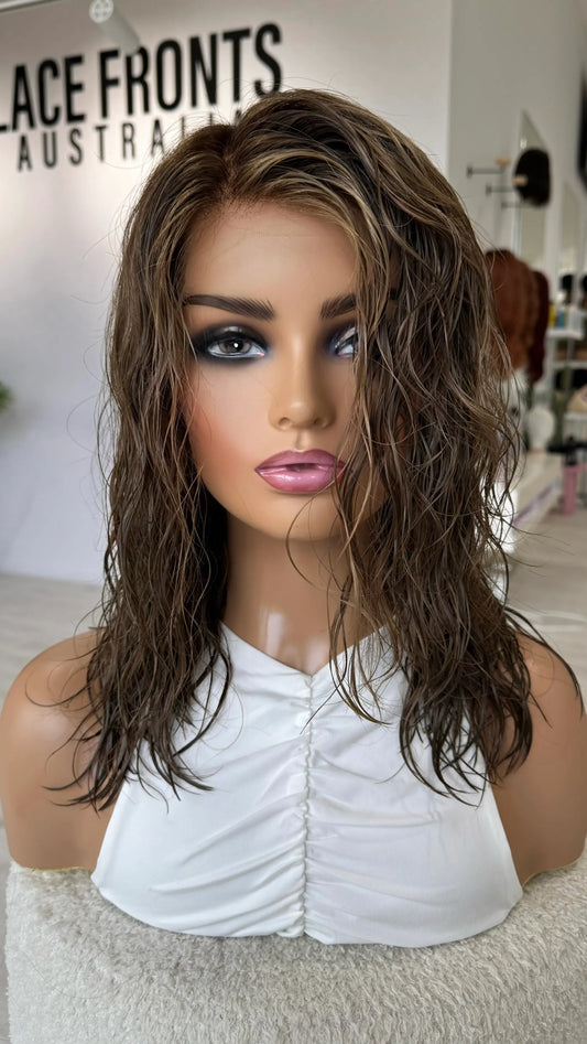 Deep Caramel Brunette Ombre - Natural Loose Wave - 16" Human Hair Lace Front Wig - Colour: Ella