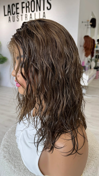 Deep Caramel Brunette Ombre - Natural Loose Wave - 16" Human Hair Lace Front Wig - Colour: Ella