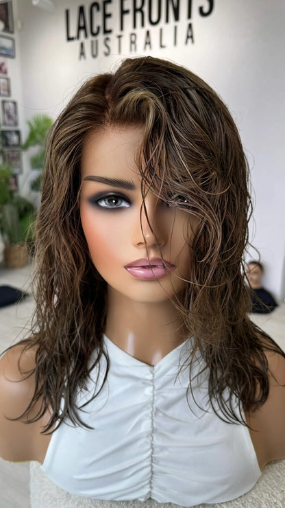 Deep Caramel Brunette Ombre - Natural Loose Wave - 16" Human Hair Lace Front Wig - Colour: Ella