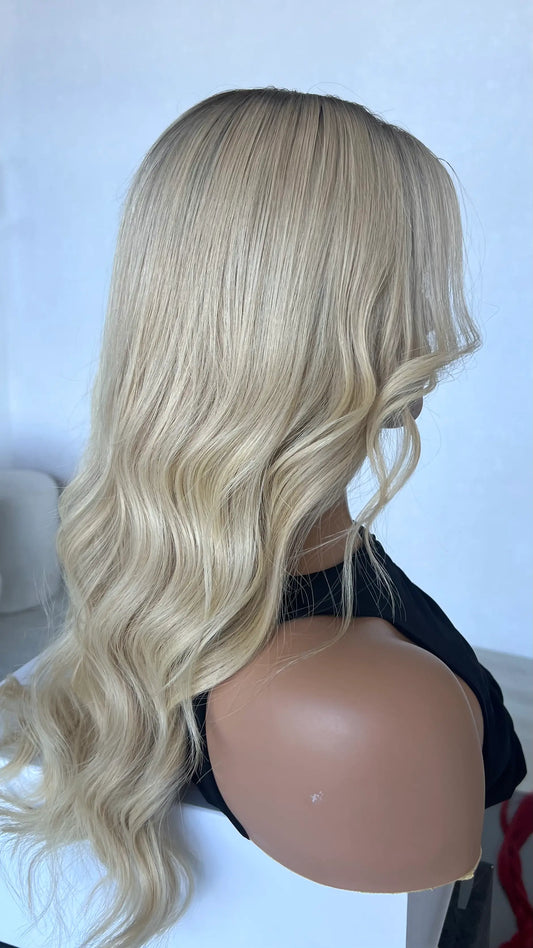 Golden Blonde With Shadow Root – 22" Human Hair Lace Front Wig - Colour: Alexandra