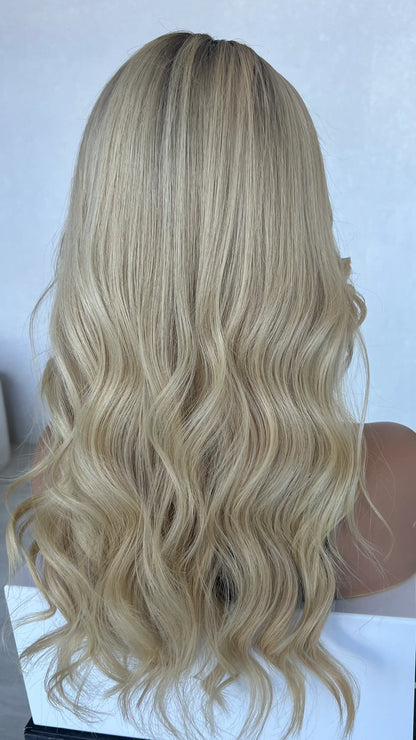 Golden Blonde With Shadow Root – 22" Human Hair Lace Front Wig - Colour: Alexandra