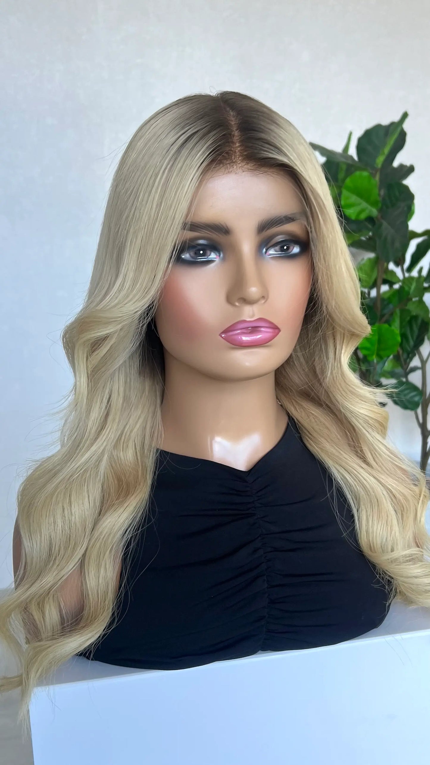 Golden Blonde With Shadow Root – 22" Human Hair Lace Front Wig - Colour: Alexandra