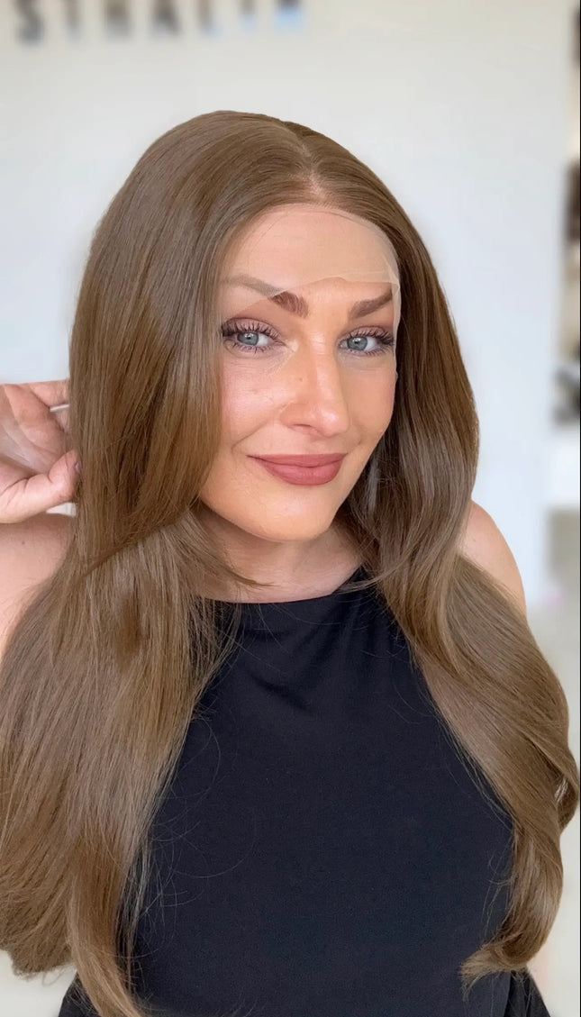 Warm Brunette Wavy Layered Lace Front Synthetic Wig – Wander