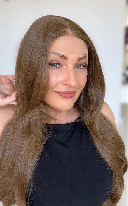 Warm Brunette Wavy Layered Lace Front Synthetic Wig – Wander
