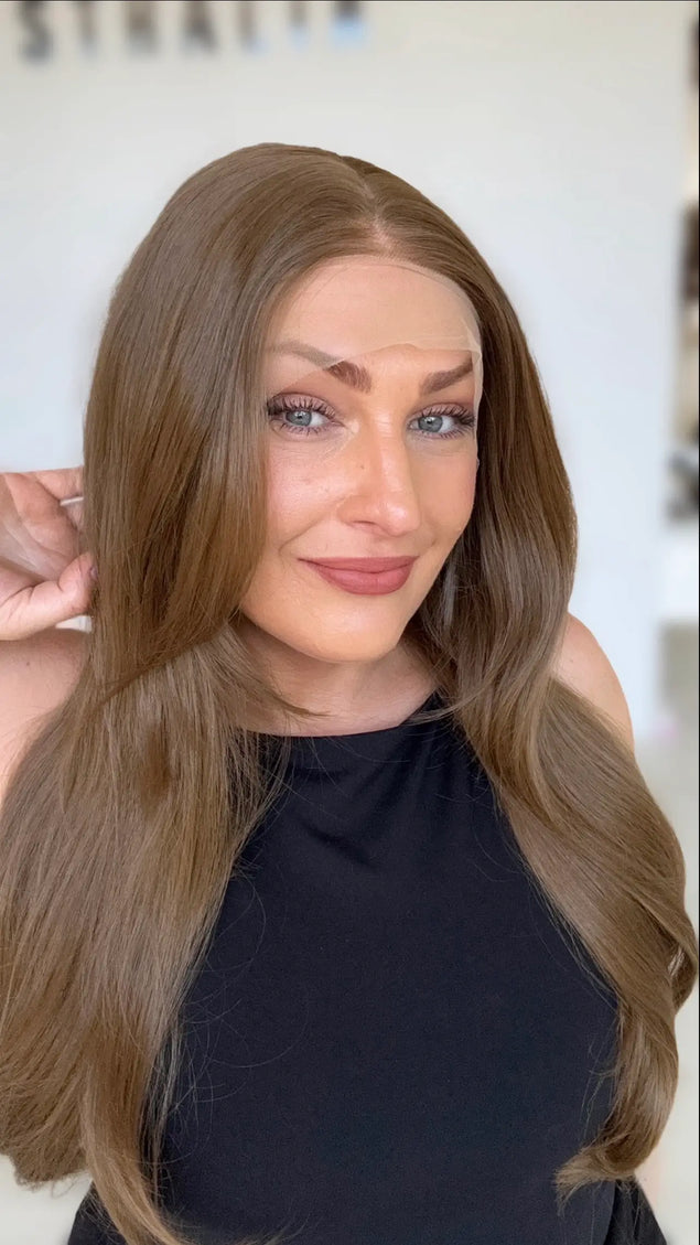 Warm Brunette Wavy Layered Lace Front Synthetic Wig – Wander