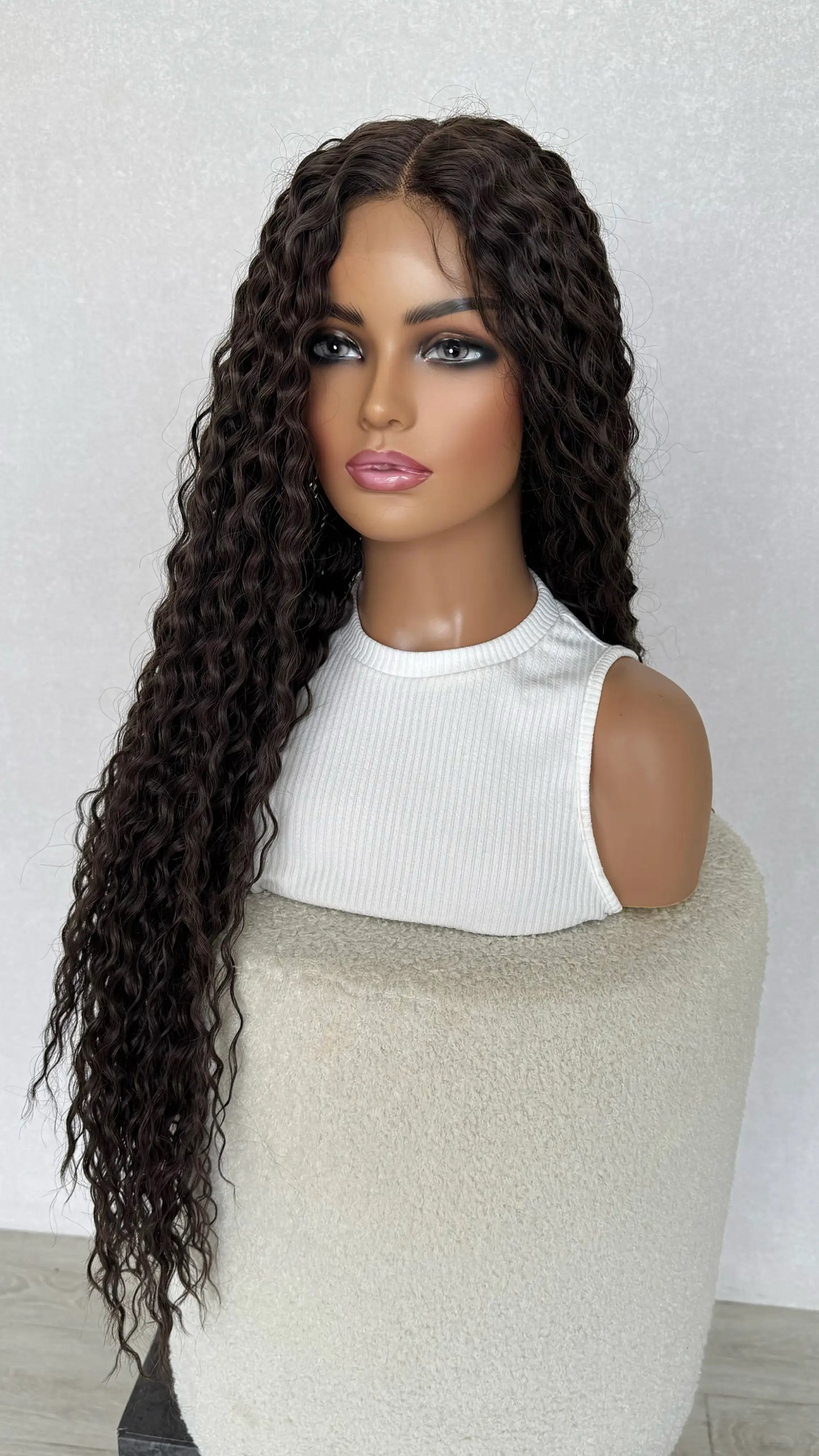 lacefront t-part wig australia, brunette curly wig long hair, heat safe and glueless.