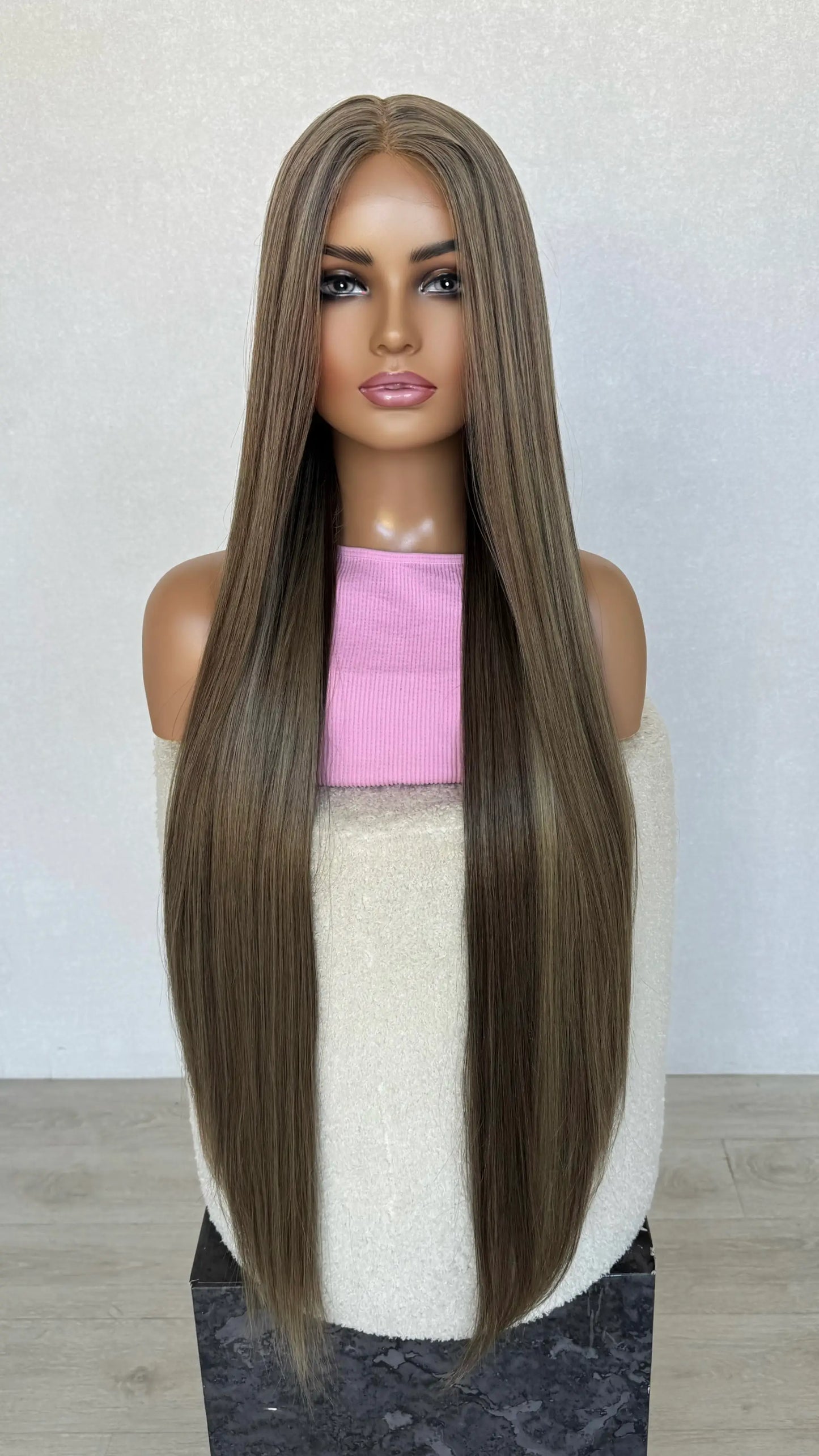 long mushroom brown lacefront wig australia, heat safe synthetic hair.