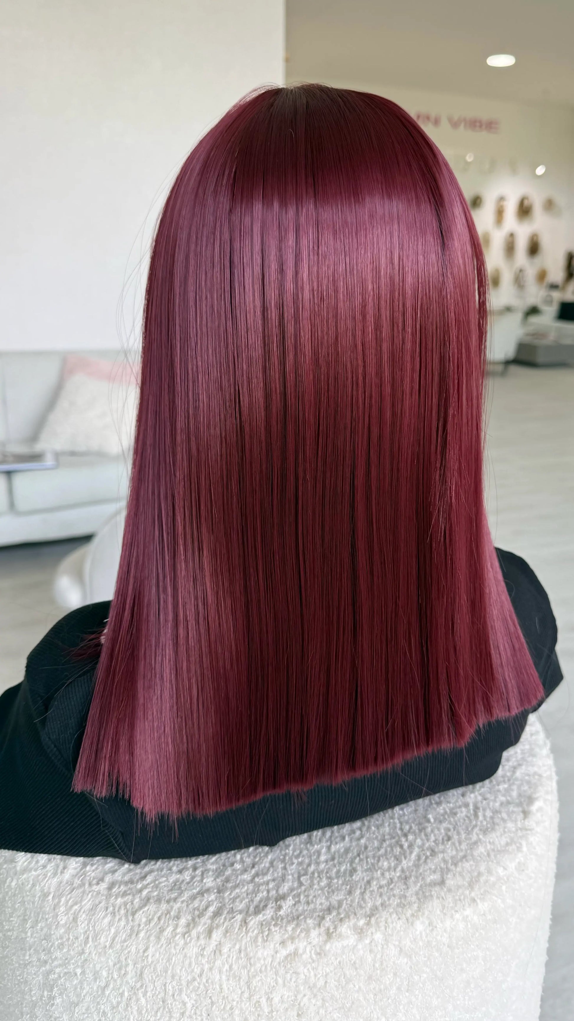 a glueless red hair synthetic wig, long bob length for hairloss.