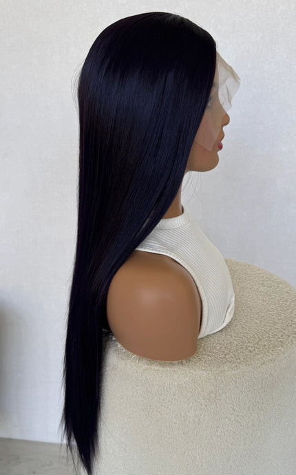long purple hair, all back lace front heat safe wig australia.