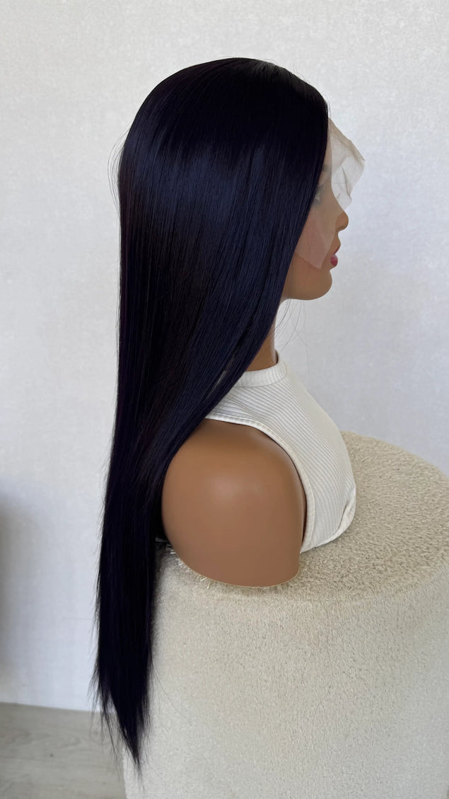 long purple hair, all back lace front heat safe wig australia.