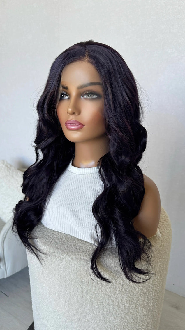 heat safe, glueless synthetic wig, dark purple lace front wig, australia.