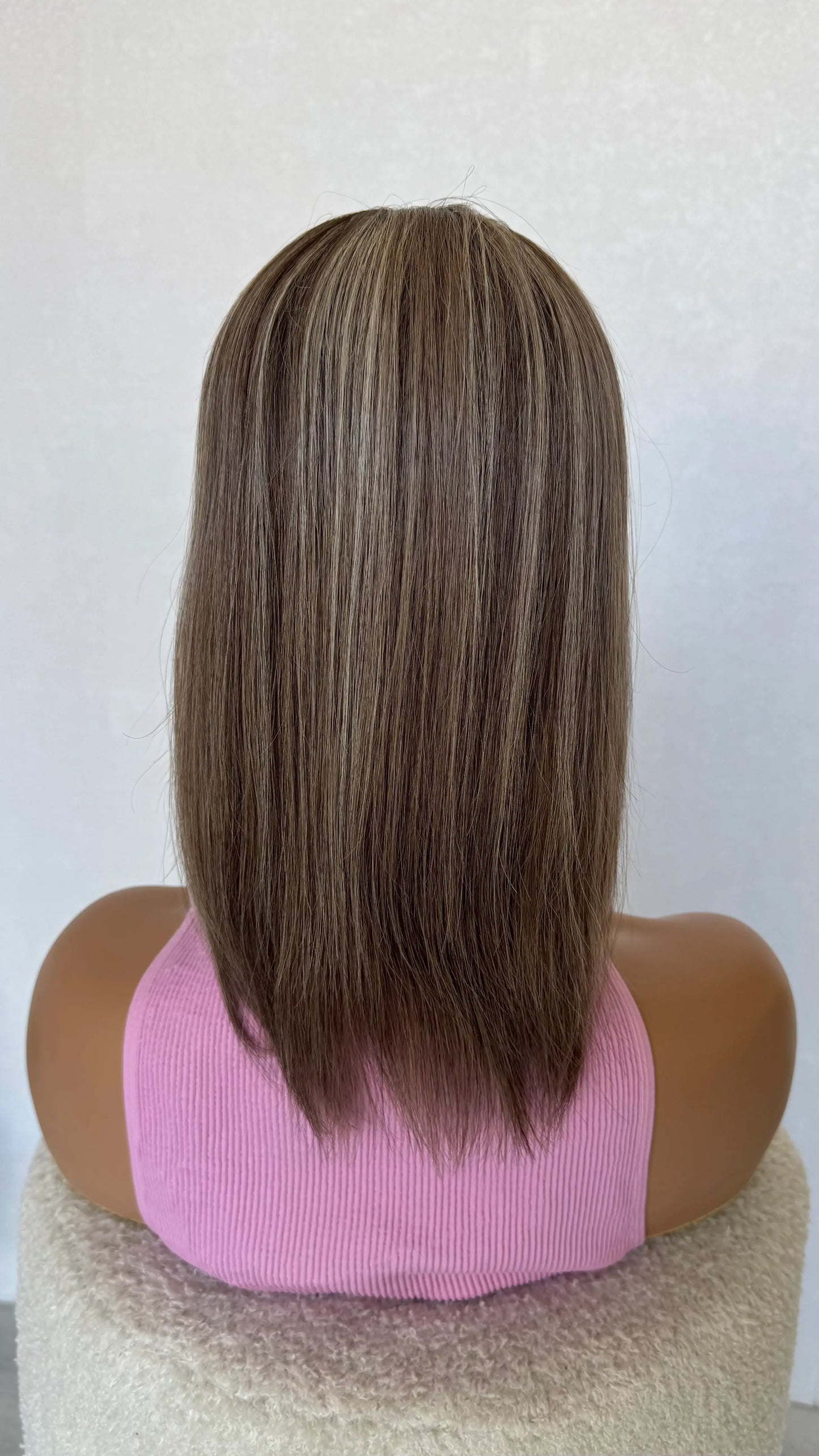 15 inch topper back view, ash blonde