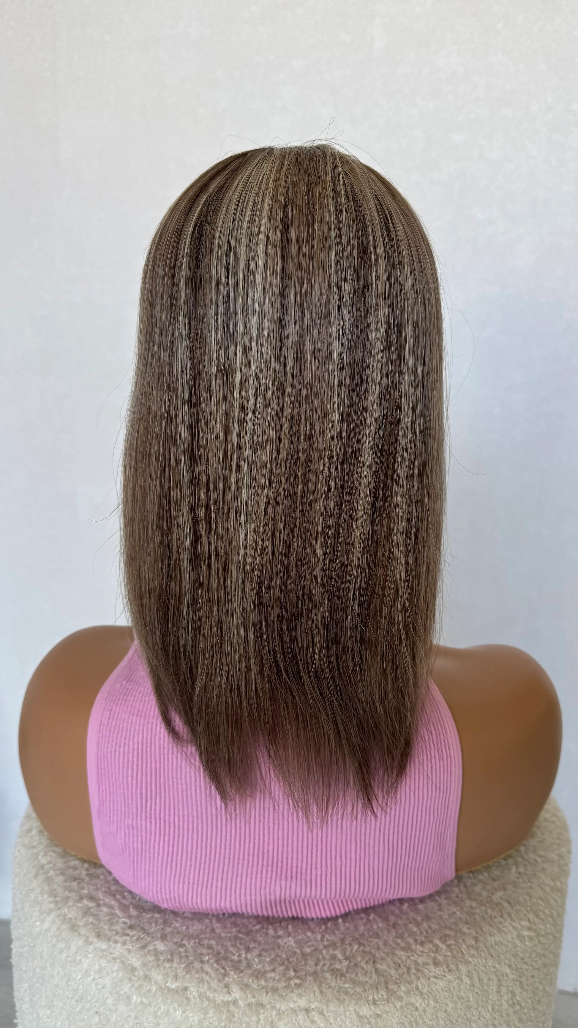 15 inch topper back view, ash blonde