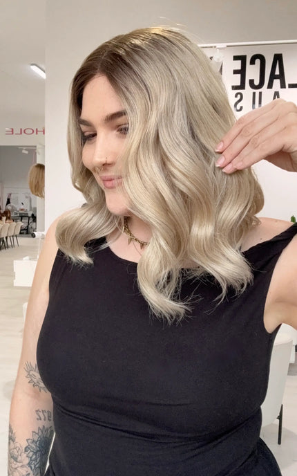 ready to wear ash blonde wavy wig. glueless heat safe wig. gold coast, australia.