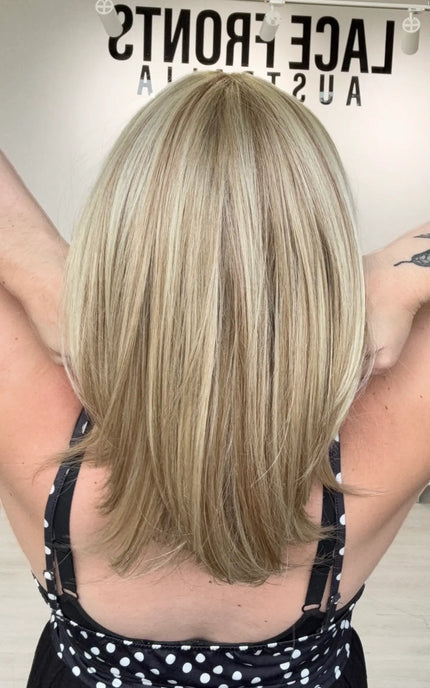 long bob length blonde synthetic wig for women with hairloss, australia.