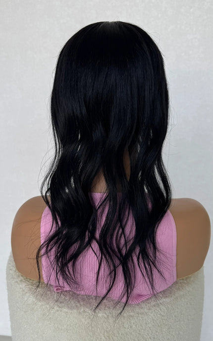black human hair topper 20 inch, bigger topper base australia. curled wavy hair.