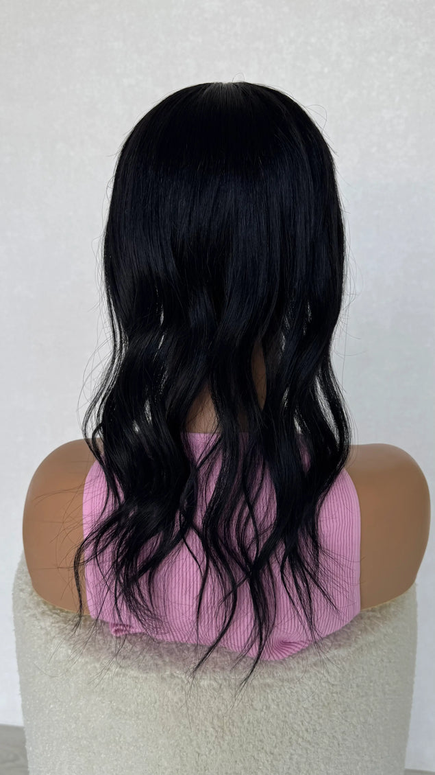 black human hair topper 20 inch, bigger topper base australia. curled wavy hair.