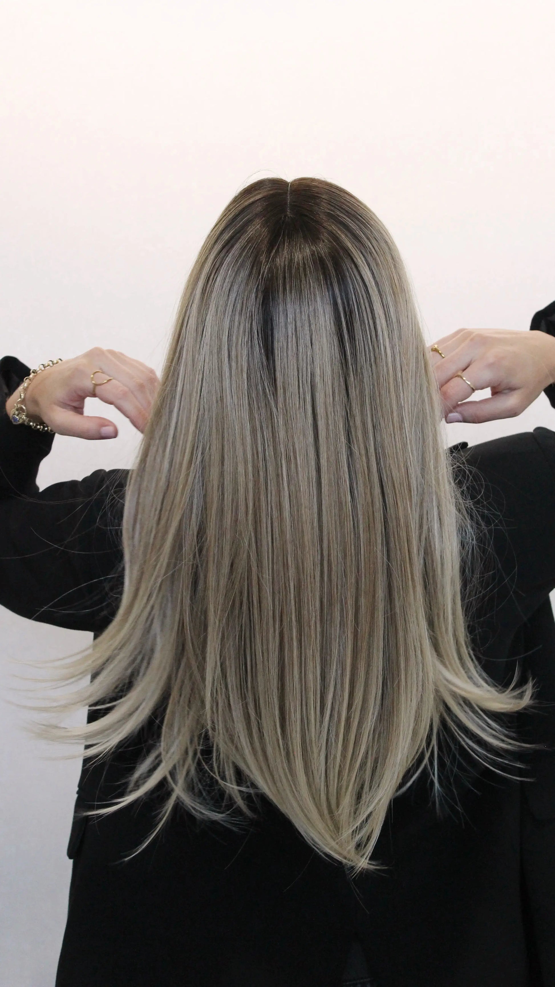 heat safe synthetic hair wig back view, long straight hair, heat safe synthetic, gold coast australia.