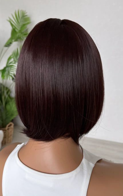dark brunette bob 12 inches heat safe hair.