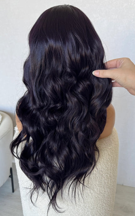 wavy dark purple hair wig, heat safe glueless wig.