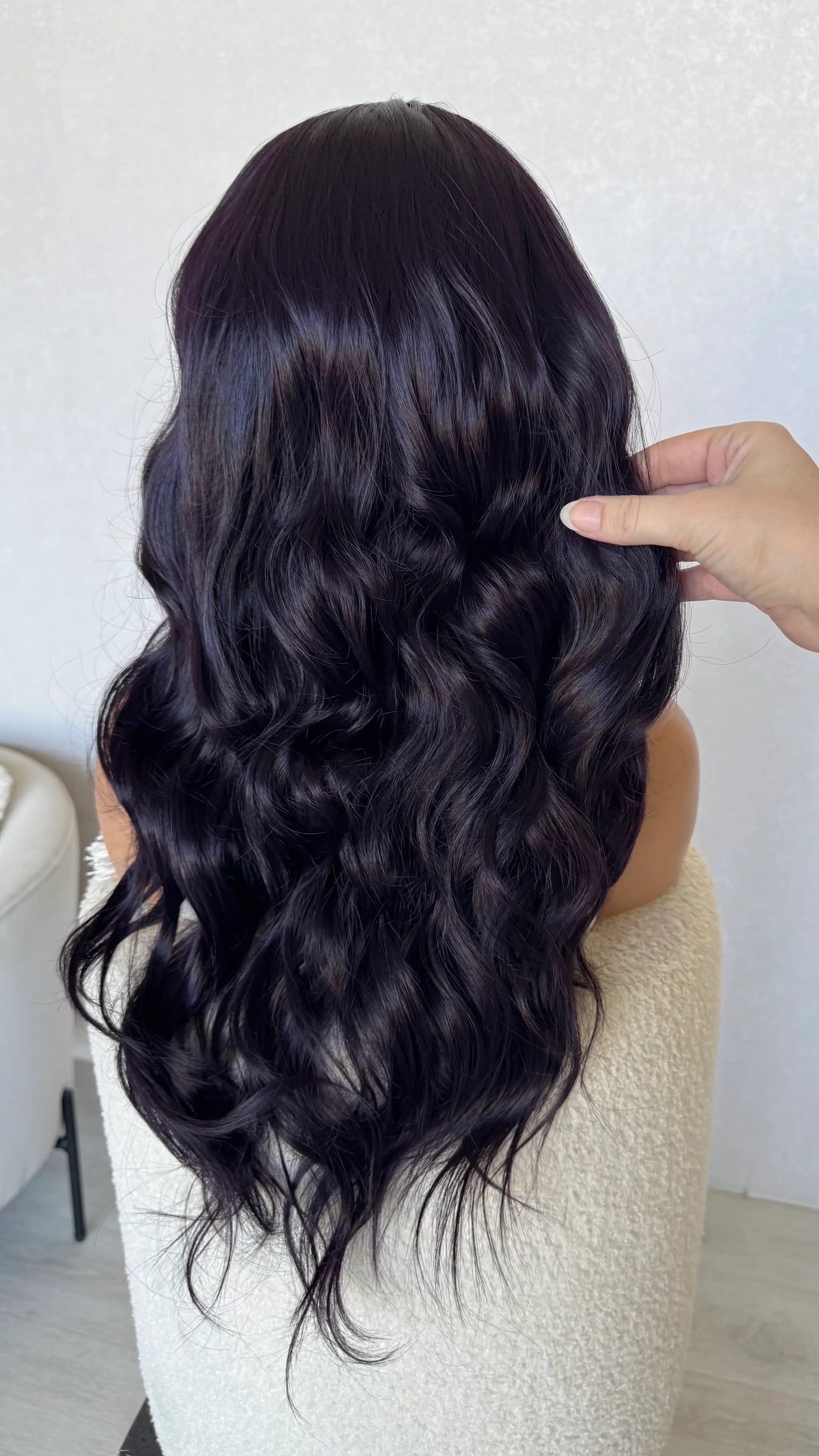 wavy dark purple hair wig, heat safe glueless wig.