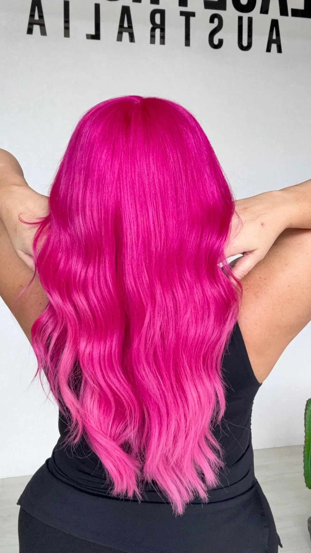 back view hot pink hair lace front wig human hair, sale wig, australia, gold coast.