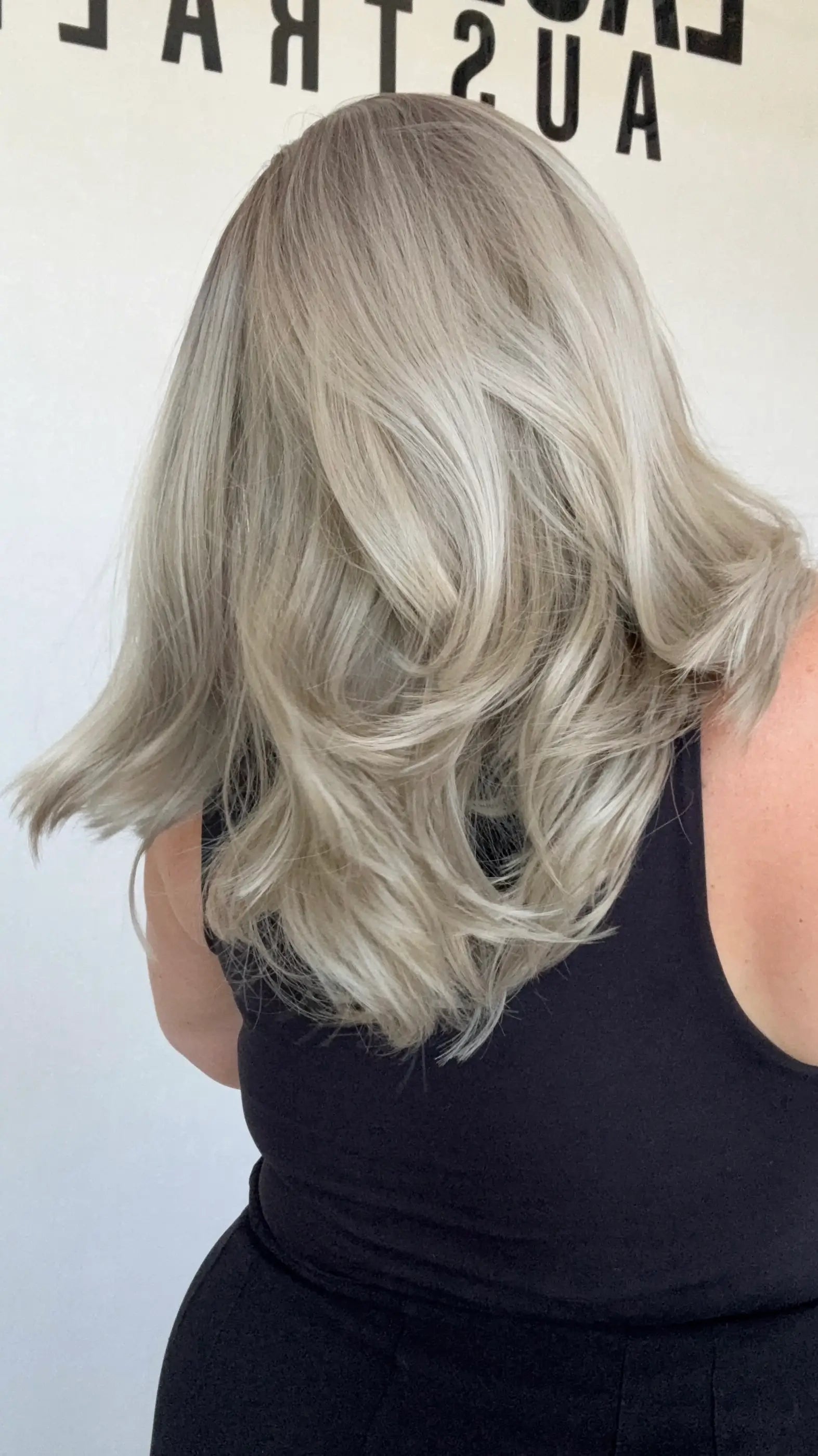 back view inspire, layered silver synthetic with dark root, heat safe wig australia, best synthetic australia.