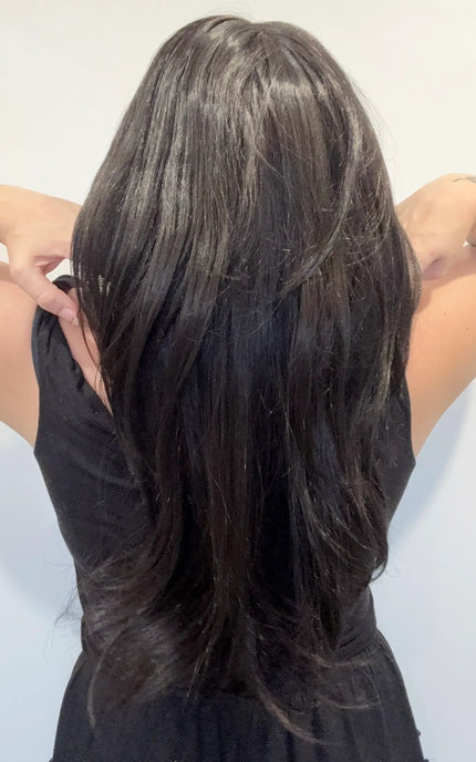 heat safe wig black layered hair, gold coast australia.