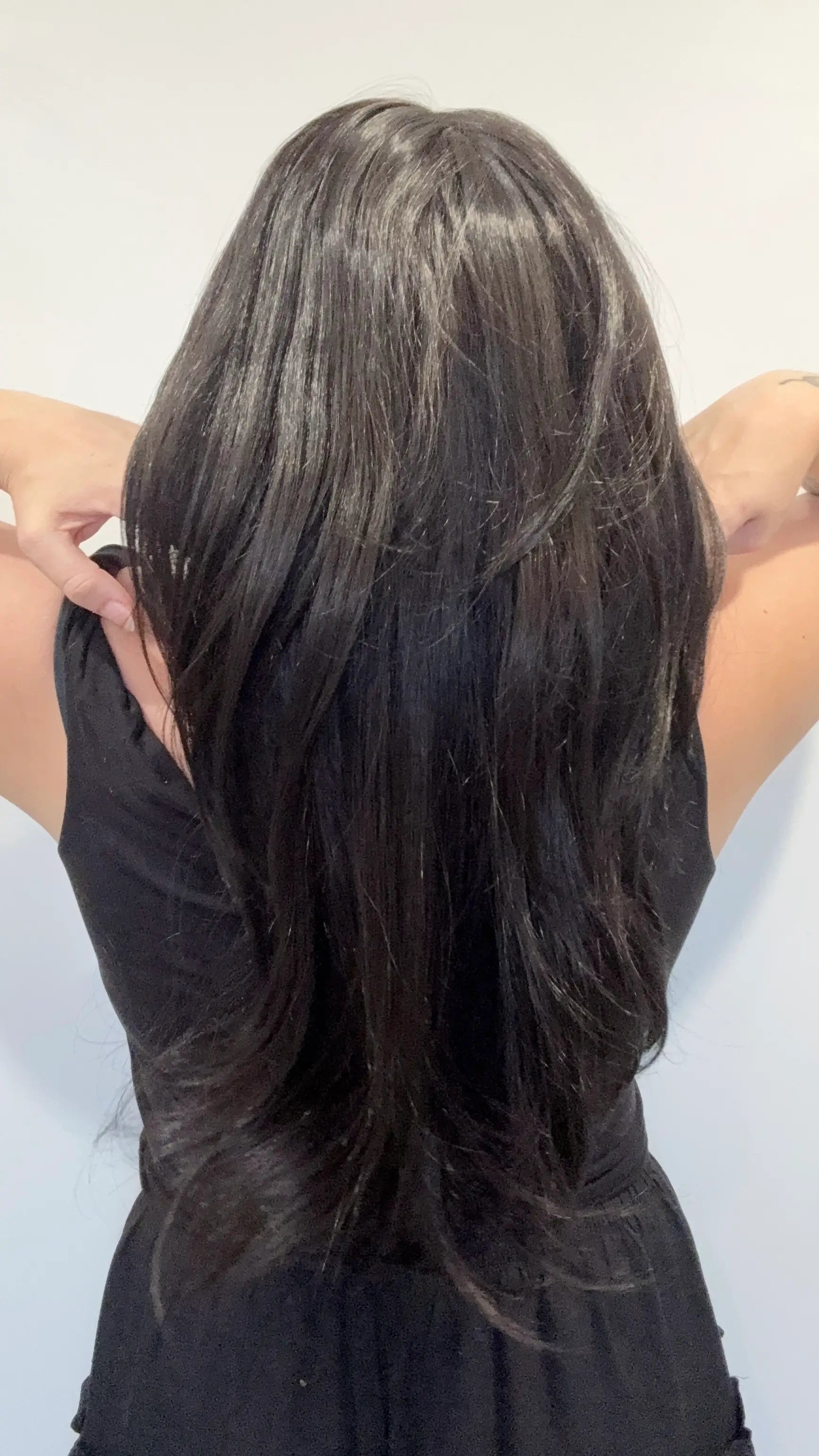 heat safe wig black layered hair, gold coast australia.