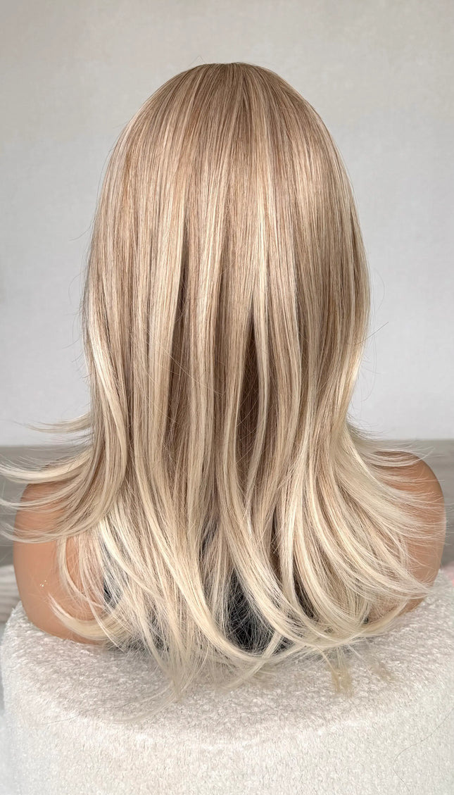 heat safe blonde hair, layered blonde topper, synthetic topper gold coast, australia.