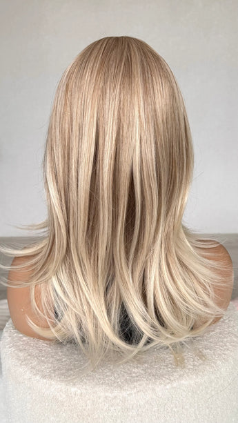 heat safe blonde hair, layered blonde topper, synthetic topper gold coast, australia.