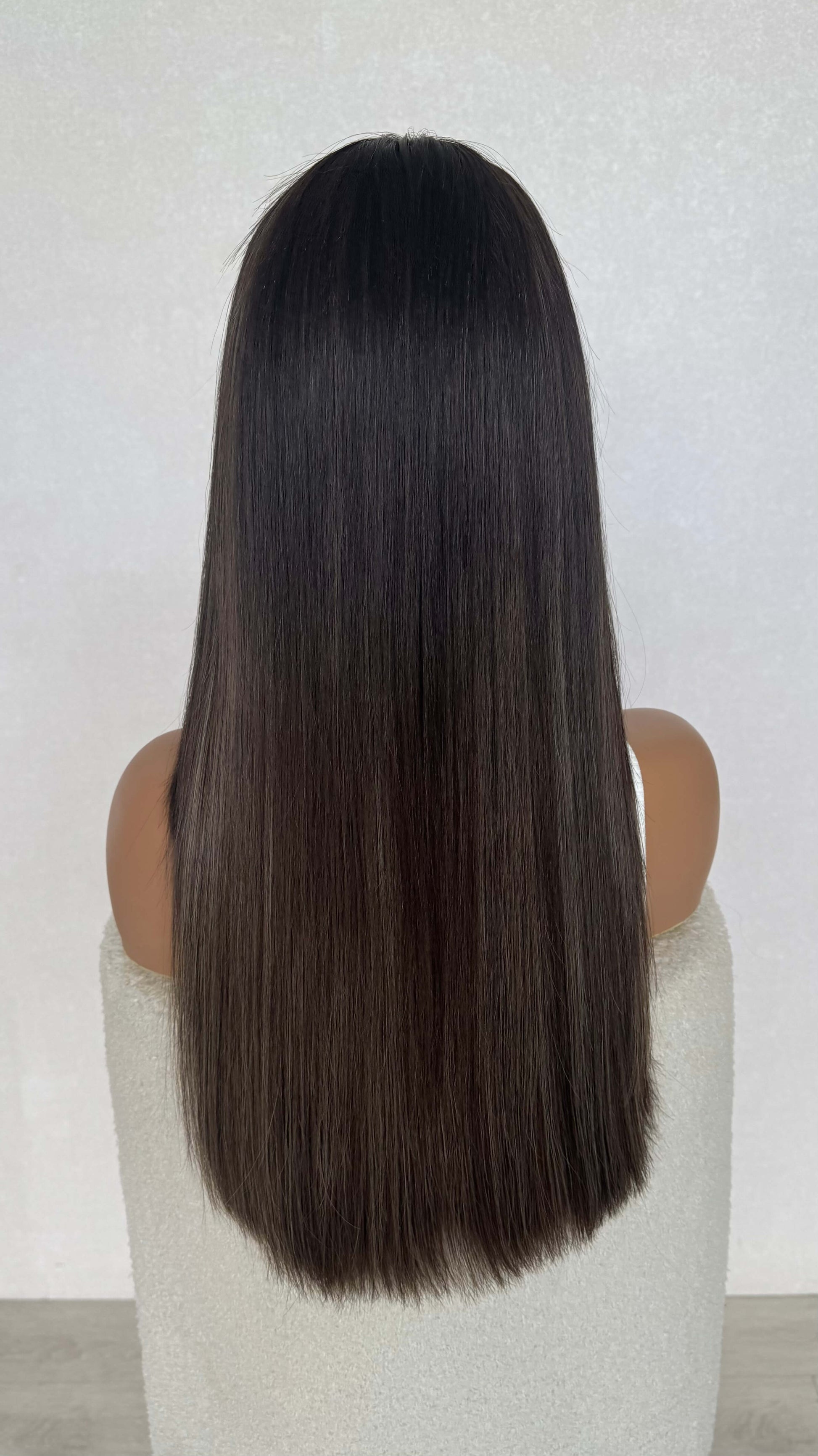 allure, long hair brunette lacefront wig from behind, human hair wig australia.