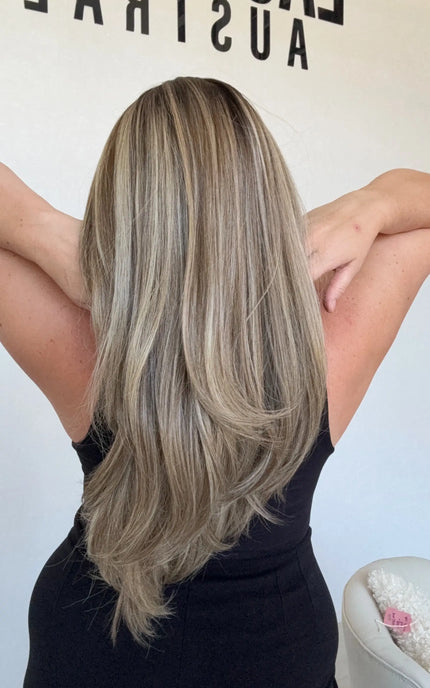 multi colour long layers hair, middle part heat safe synthetic wig australia, gold coast.