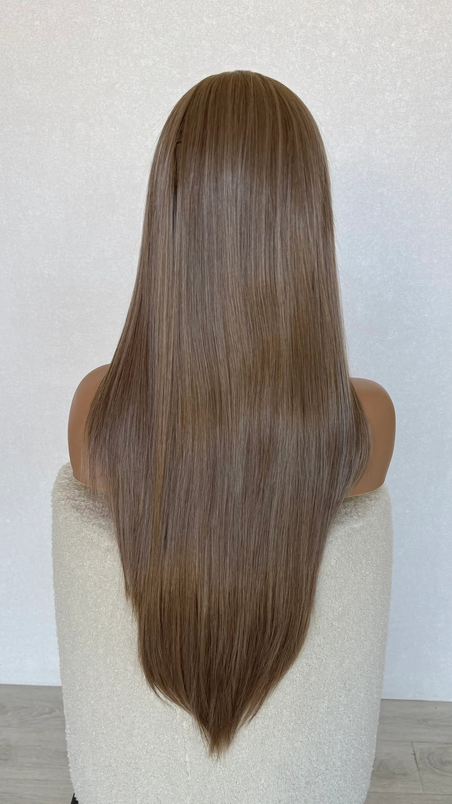 back view long length hair 26 inch length, soft face framing layers. 
