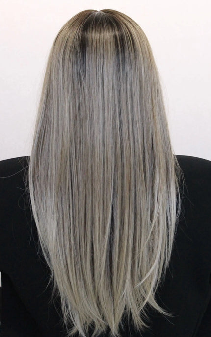 long straigth hair heat safe synthetic wig, ash ombre colour hair. glueless synthetic gold coast australia.