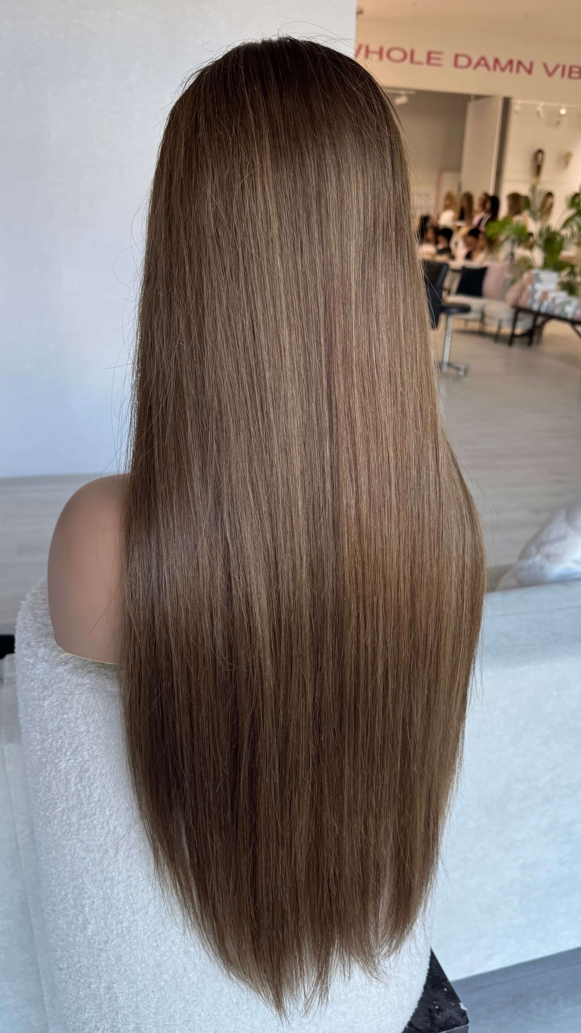 back view, long straight hair 28 inches silky 