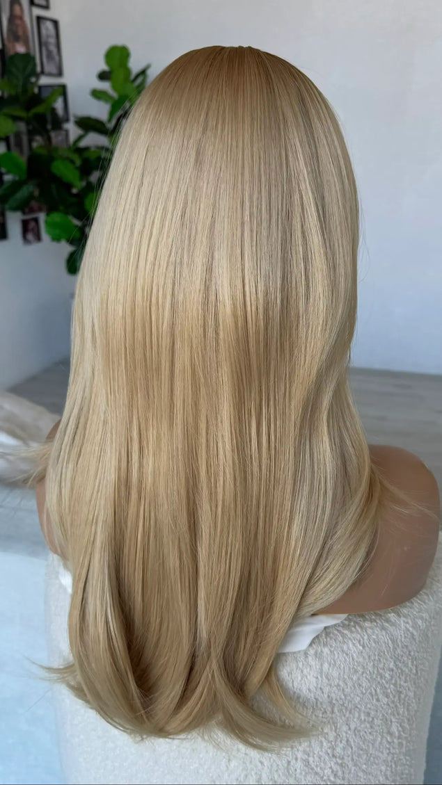 back view, long length straight hair, middle part 
