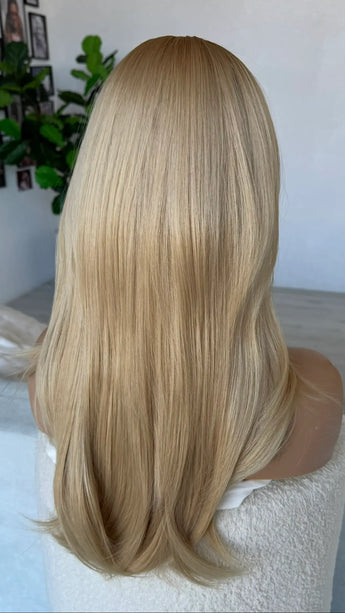 back view, long length straight hair, middle part 